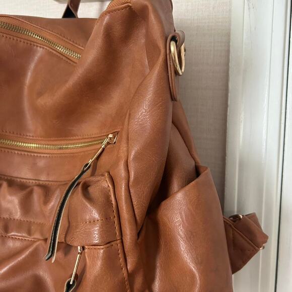 Brown leather backpack with - Picture 2 of 8